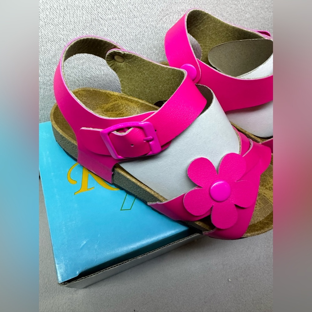 NIB RK Collection Hot Pink Flower Sandals - Picture 3 of 7